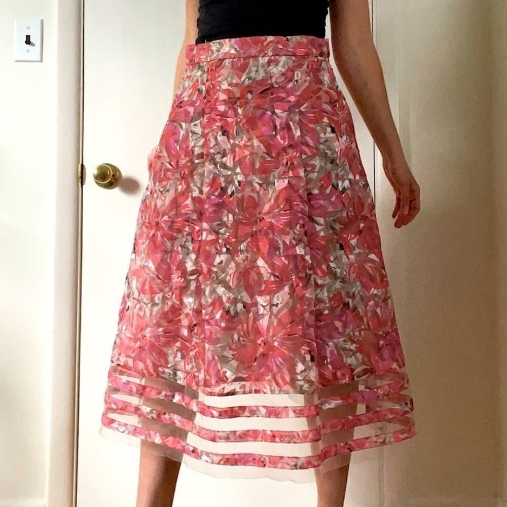 Anthropologie Sachin + Babi Strawberry Hill Tulle Midi Skirt Size 12P